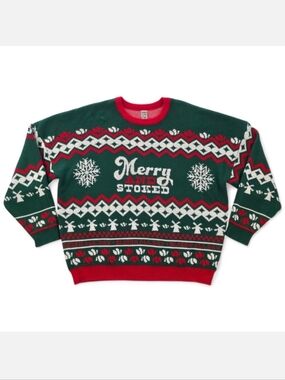 Dutch Bros Merry & Stoked Ugly Christmas Sweater Men Large Green Red White